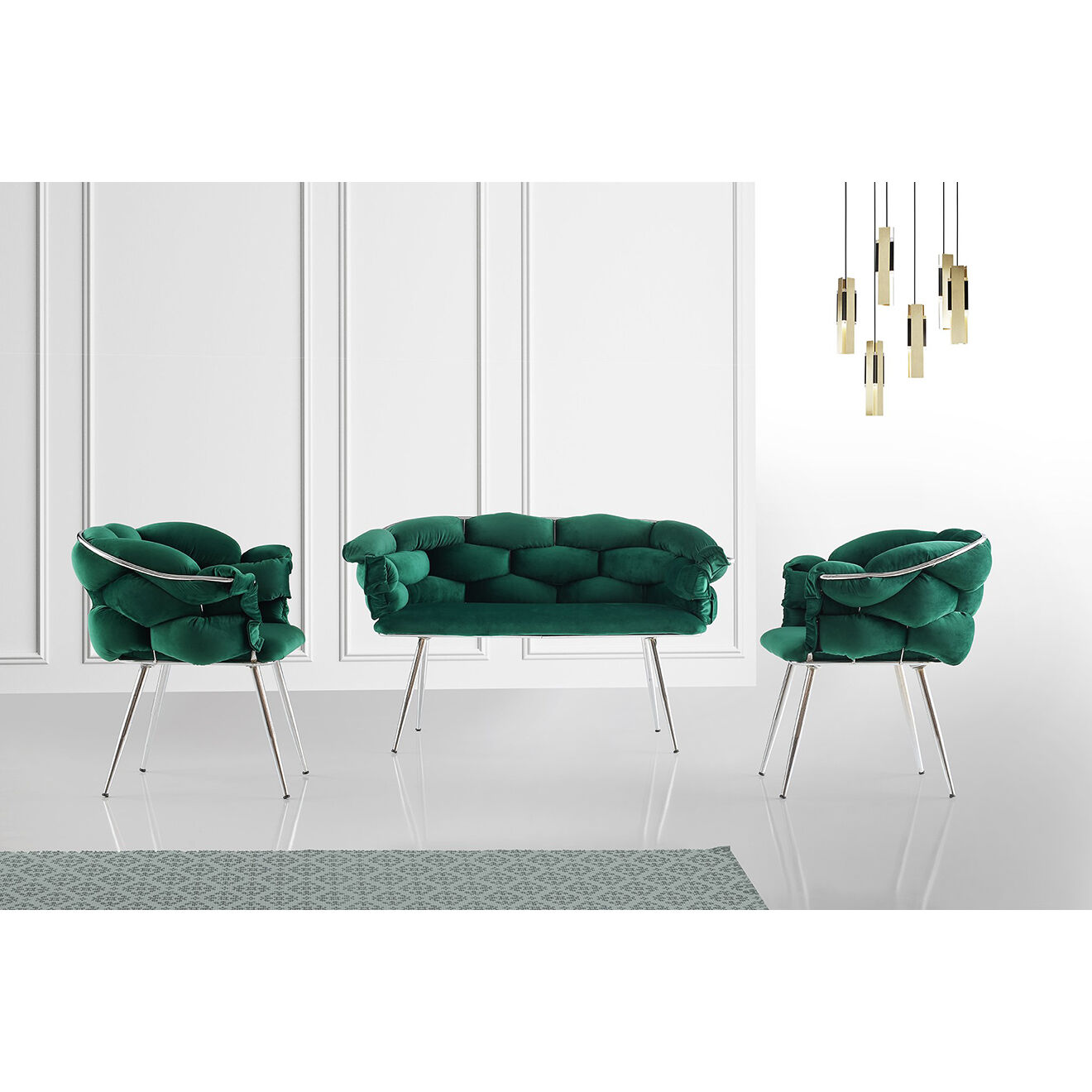 Homitis Canapé + 2 Chaises Balon bleu marine/chrome