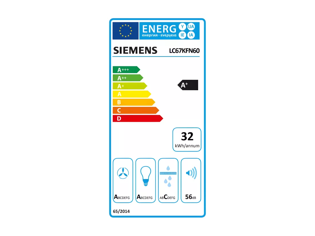 Siemens Hotte décorative inclinée 60cm 768m3/h noir - LC67KFN60