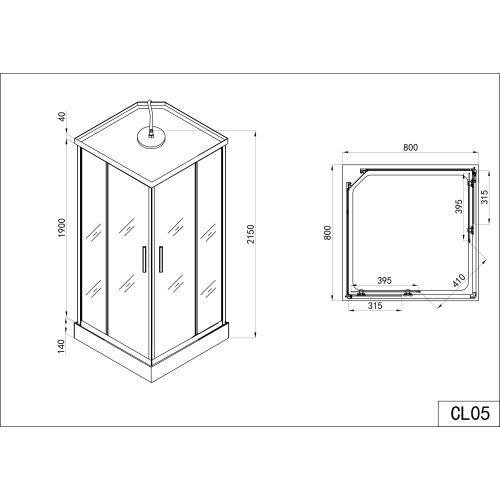 Badstuber Twist complete douchecabine kitvrij vierkant 80x80x215cm