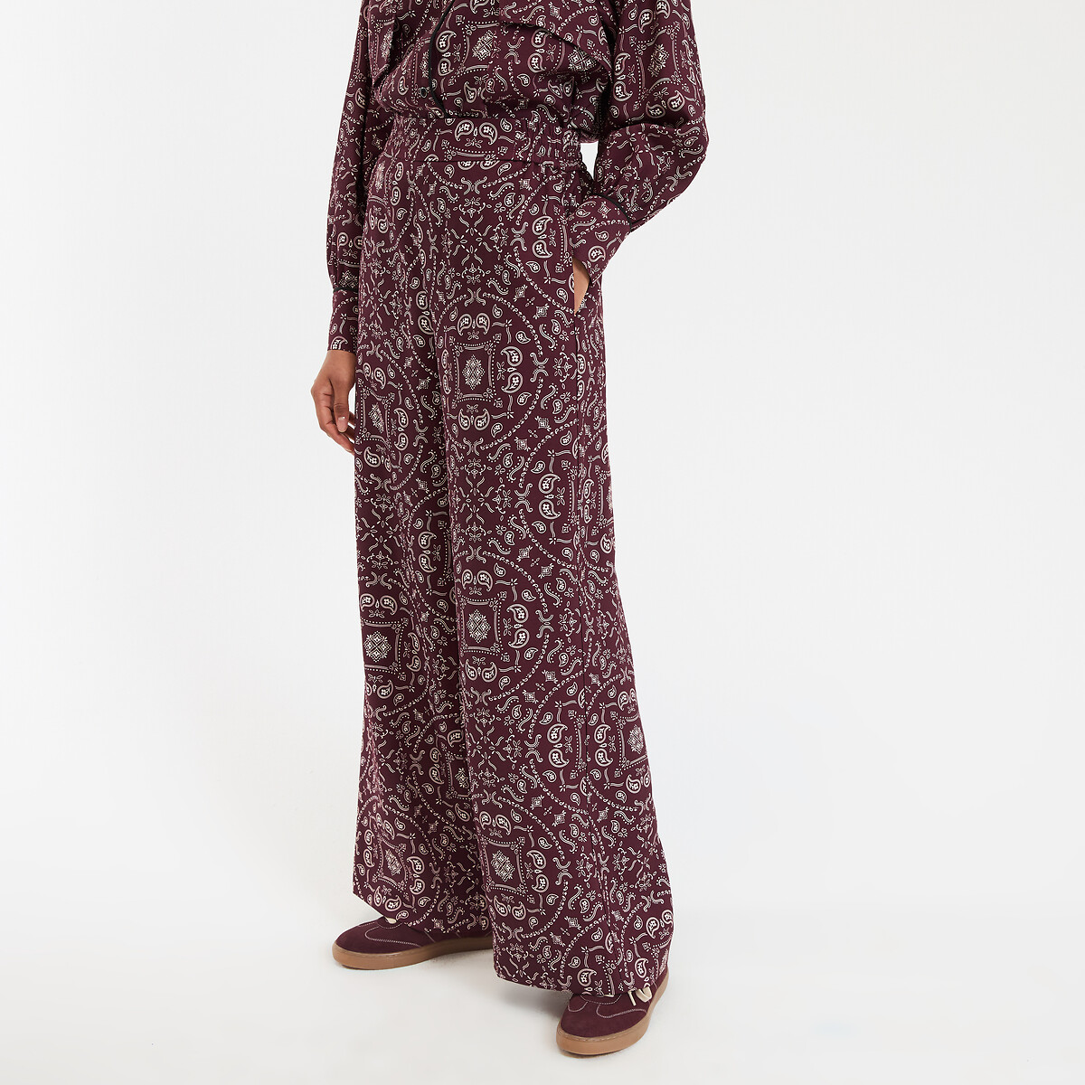 COLEÇÕES LA REDOUTE<br>Calças largas, cintura alta, estampa de cashmere