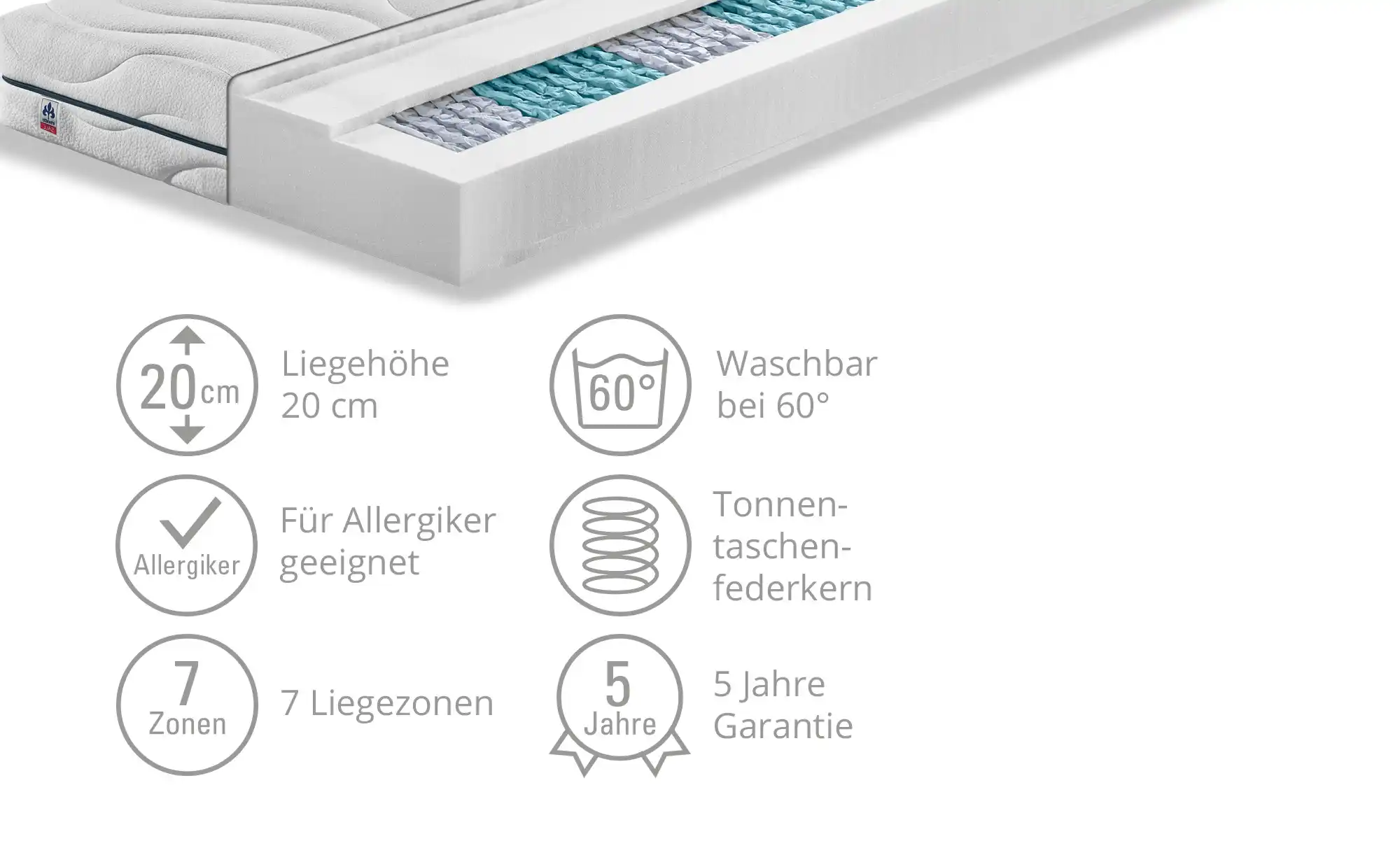 IRISETTE 7-Zonen Tonnentaschenfederkern-Matratze IRISETTE Sylt TTFK