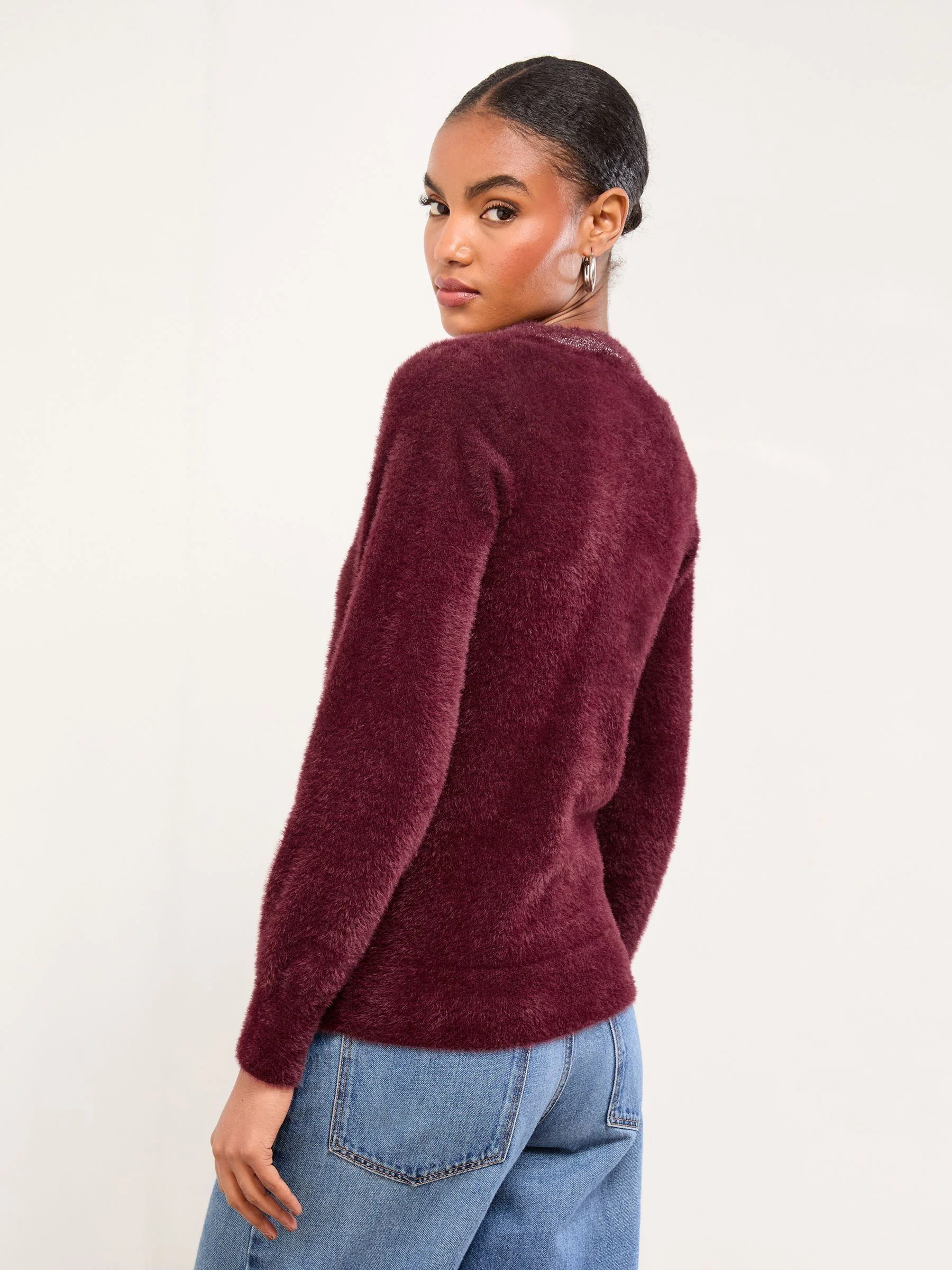 Burgundy Red Tree - Lipsy Christmas Crew Neck Eyelash Knitted Jumper