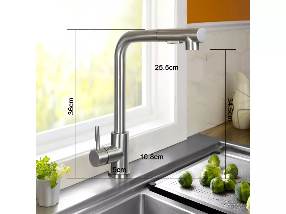 NETTLIFE Robinet de lavabo Robinet d'évier extensible Rotatif à 360° en acier inoxydable avec 2 types de jets