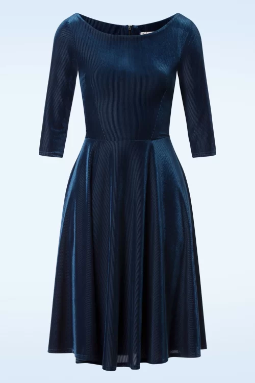 Vintage Chic for Topvintage Riley Velvet rib swing jurk in navyblauw
