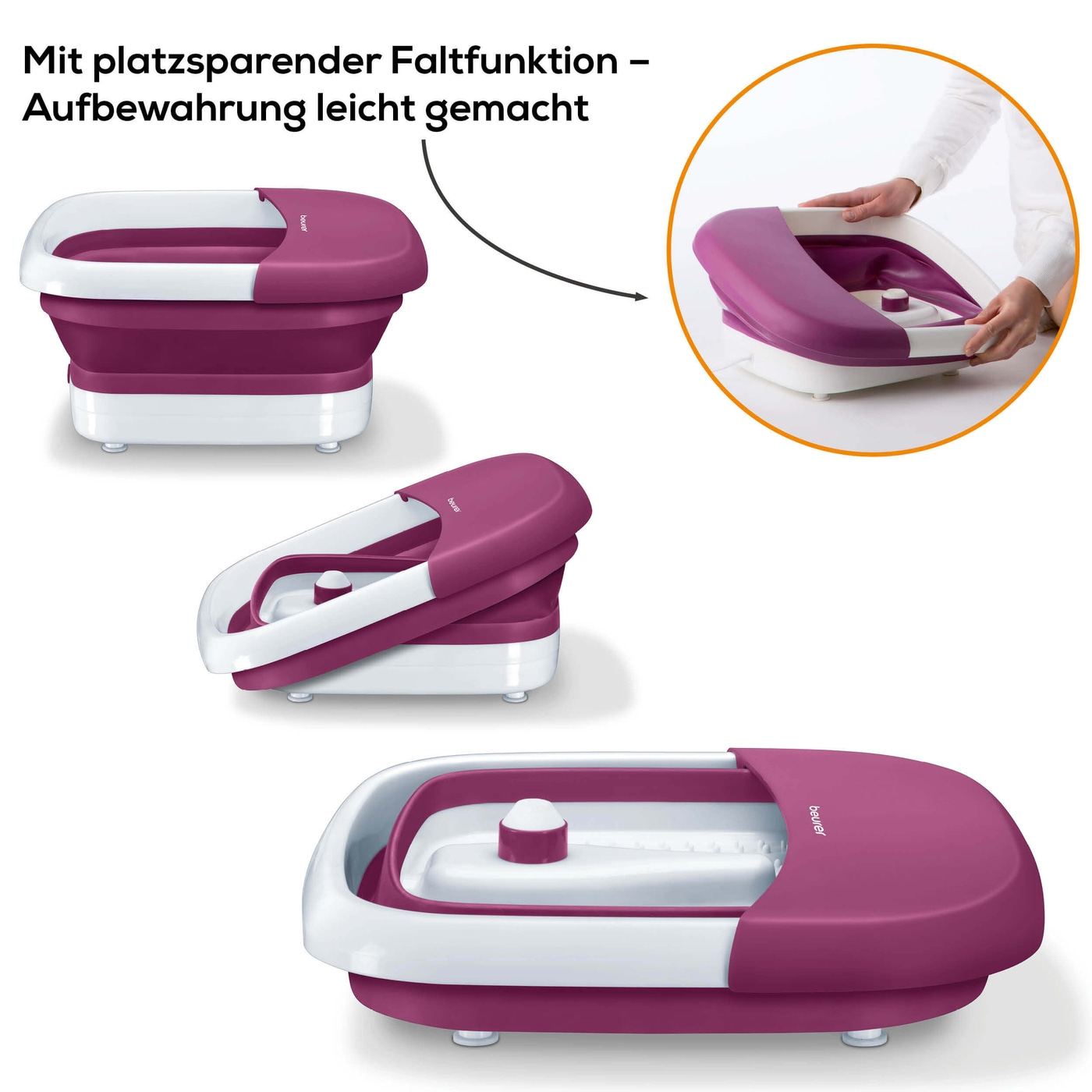 FB 30 Fusssprudelbad Faltbares Spa Fussbad mit Vibrationsmassage (63850) - Weiss / Rosa