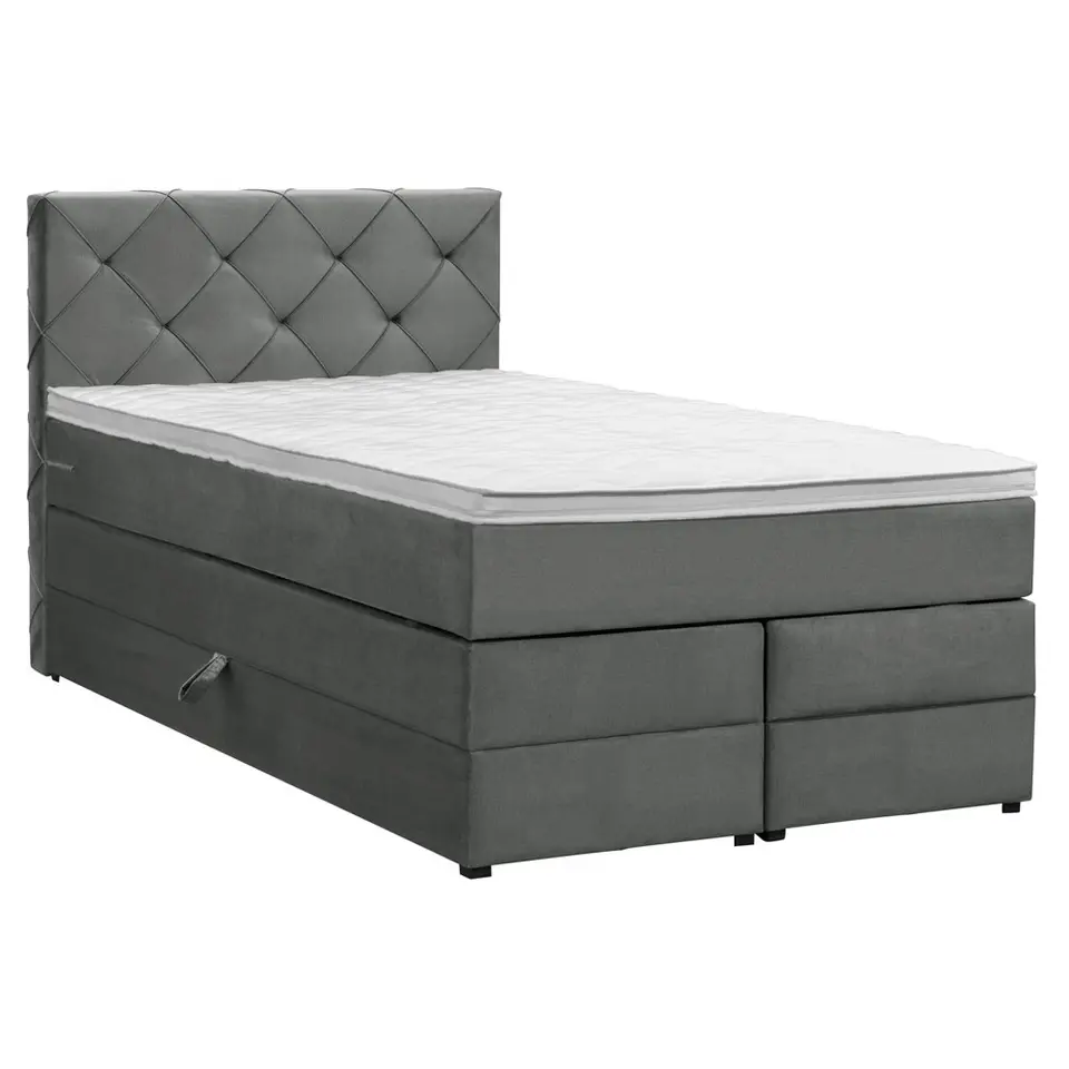 Boxspring met opbergruimte Liv geruit - grijs - 120x200 cm