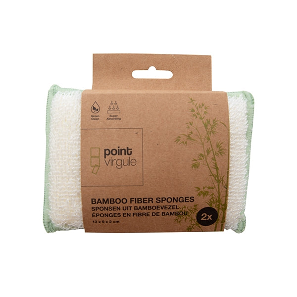 Set 2 éponges fibre de bambou lavables vert et blanc Point Virgule