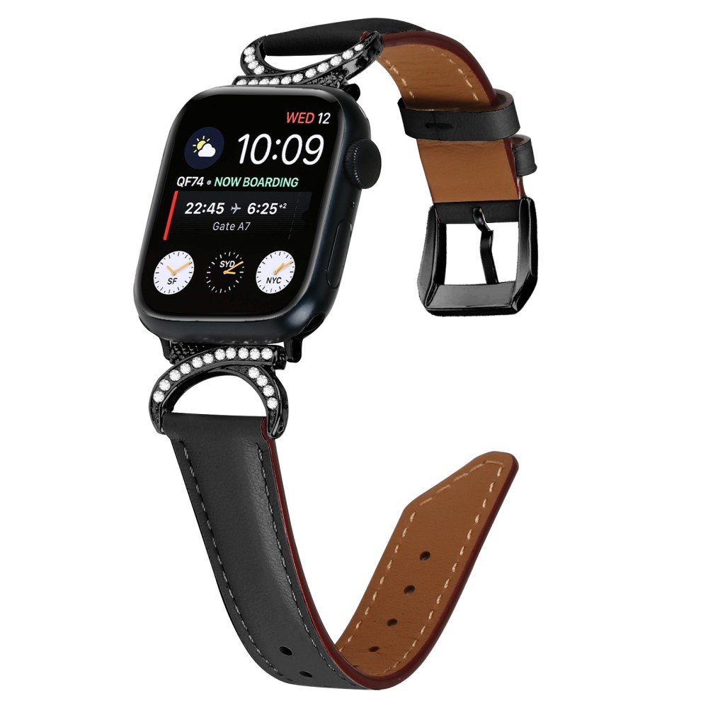 Apple Watch (42/41/40/38 mm) Echtleder Glitzer Armband (Gelenkumfang: 175-220mm) - Schwarz