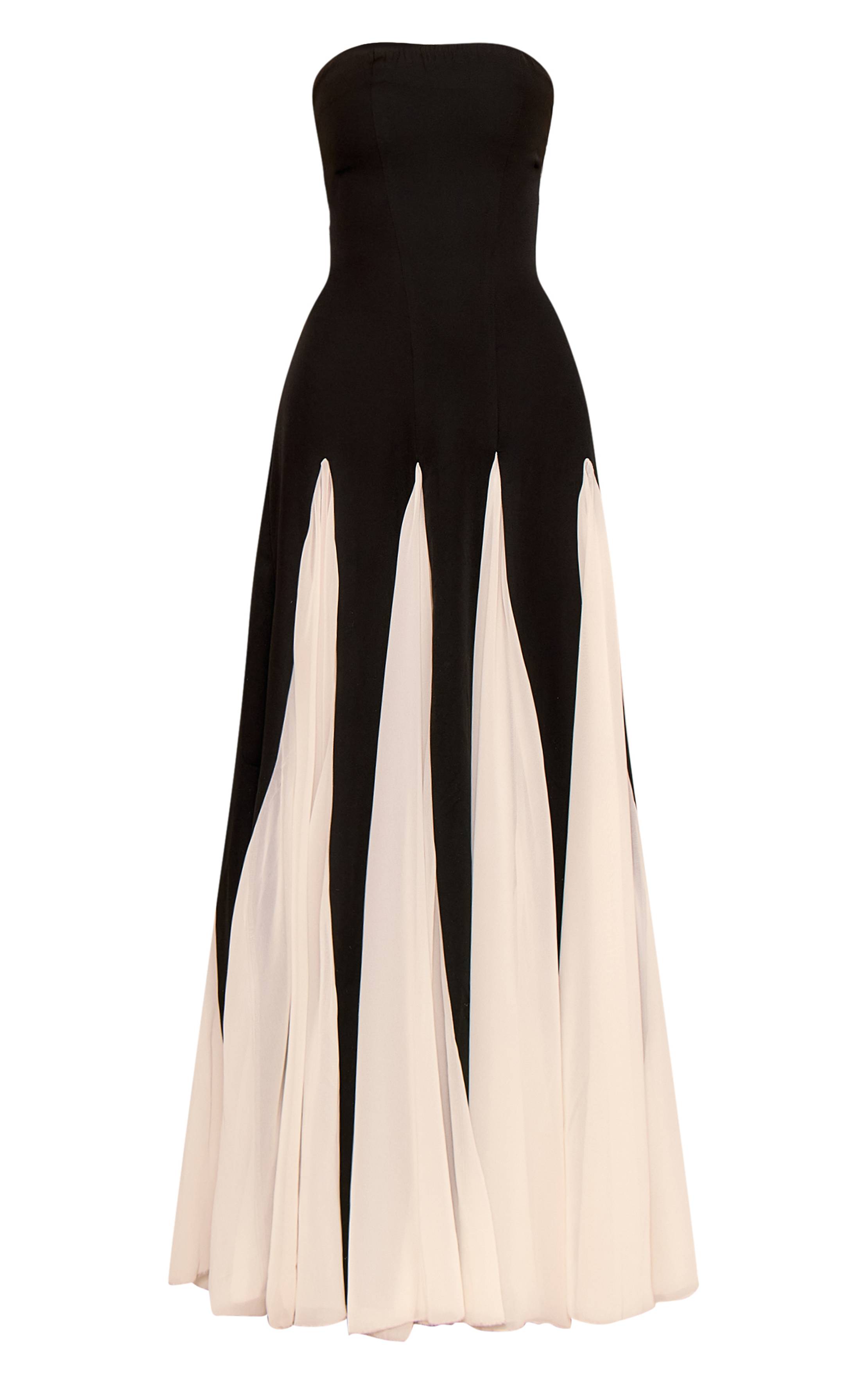 Noir Robe Maxi Bandeau Plissée En Mousseline Contrastée