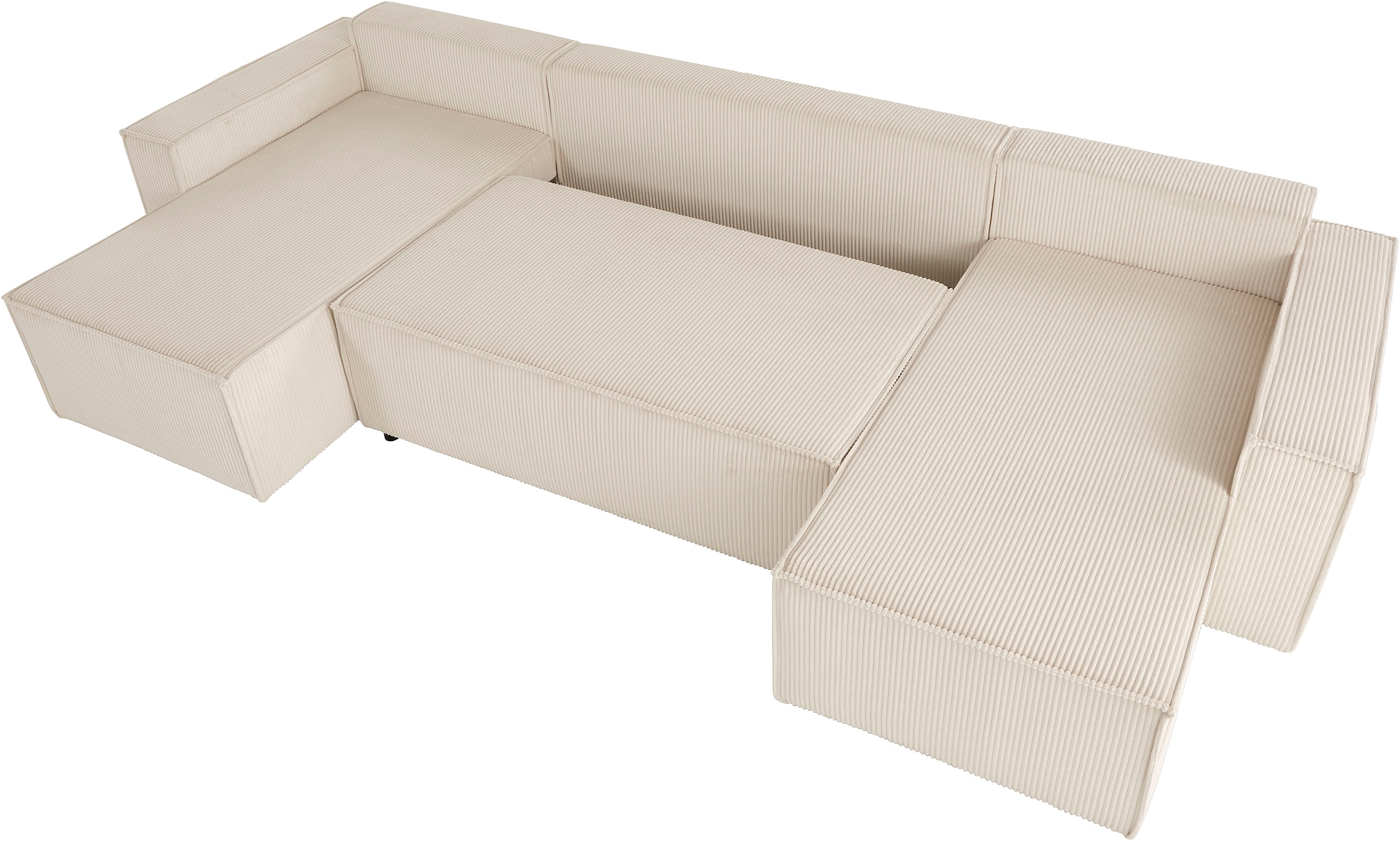 GOODproduct Wohnlandschaft »CASSI, 311 cm, U-Form, Schlafsofa, Bettkasten, Boxspringfederung, Cord« Schlaffunktion (133/270cm), Bettkasten, Seitentaschen, Cord-Bezug