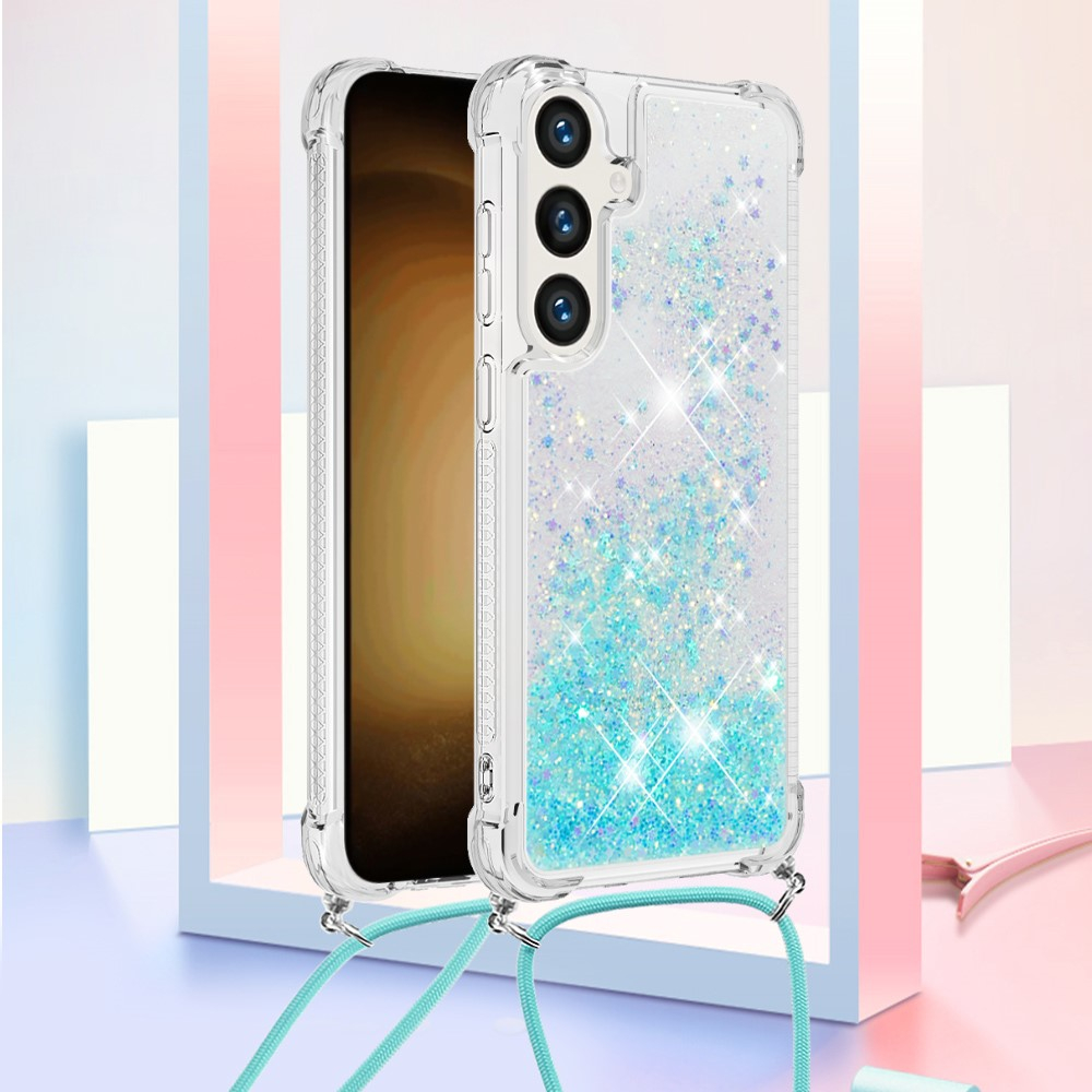 Samsung Galaxy S24  Plus Necklace Gummi Hülle Liquid Glitzer   Handykette (130cm) - Türkis