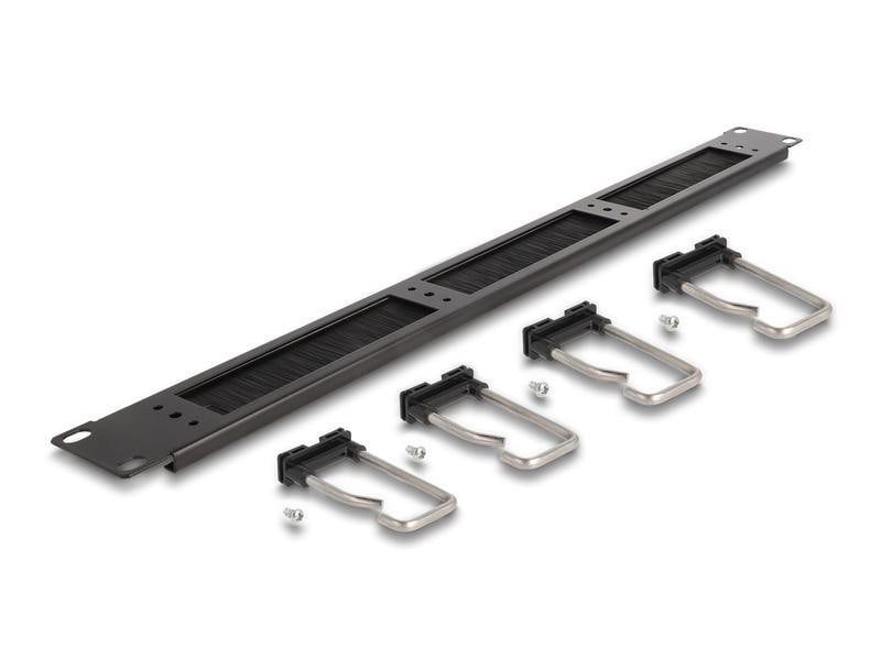 Delock Bürstenleiste , Silber Delock 19″ Kabelmanagement Bürstenleiste mit 4 Metallbügel 1 HE, Schwarz