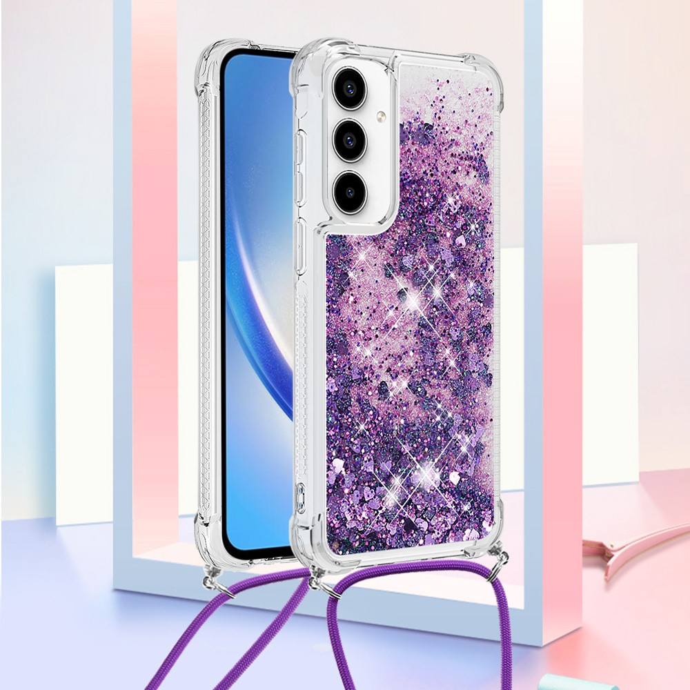 Samsung Galaxy A56 Necklace Gummi Hülle Liquid Glitzer   Handykette - Violett