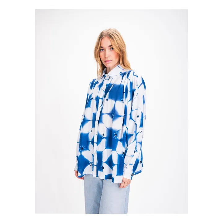 Virginie de Vinster Blouse Cramp Dye Voile de Coton | Bleu indigo