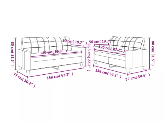 Ensemble de canapés 2 pcs avec coussins Gris Similicuir
