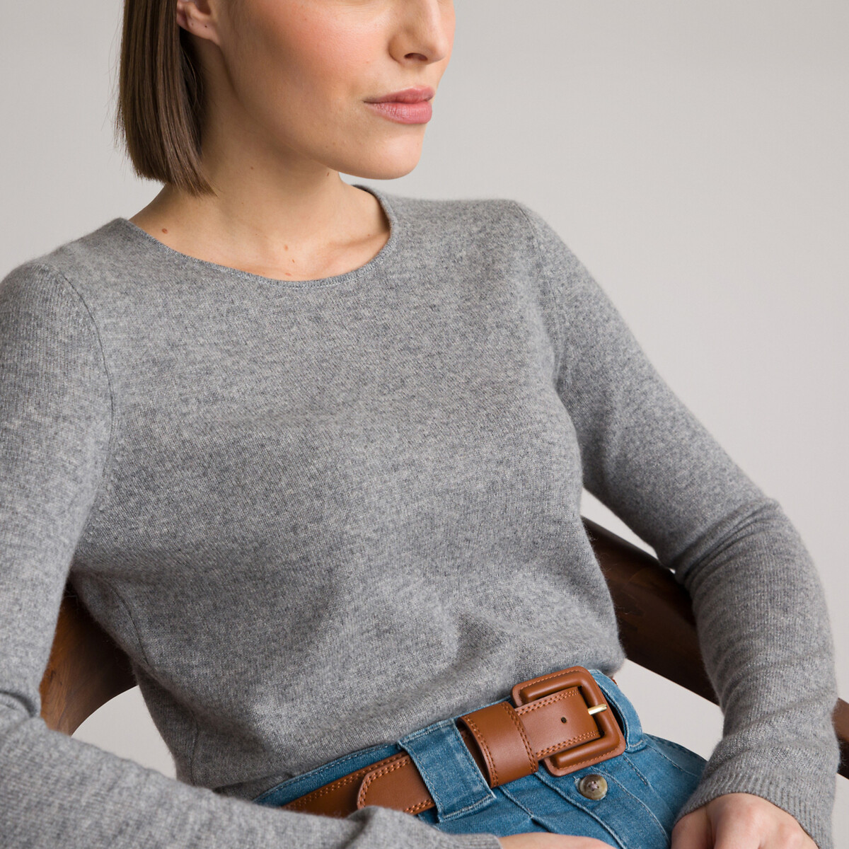 ANNE WEYBURN<br>Suéter de gola redonda, puro cashmere