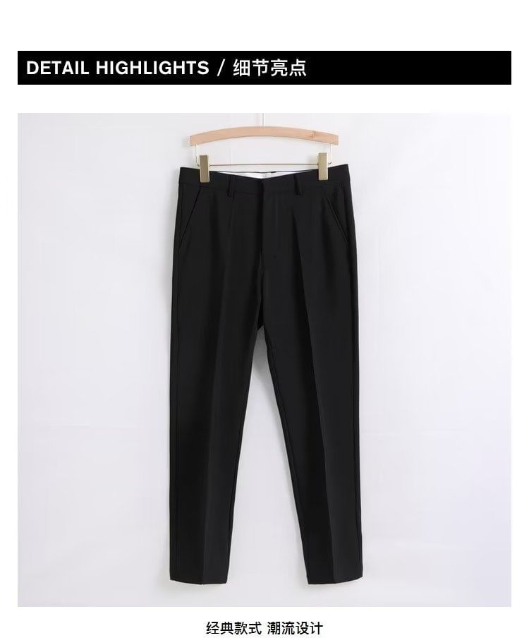 farrahces - Mid Rise Plain Cropped Straight Leg Dress Pants