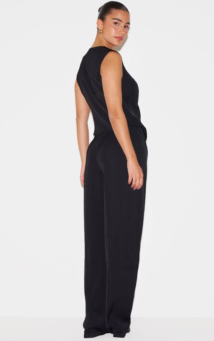 Noir Combinaison-pantalon Jambe Droite À Détail Asymétrique De Gilet Tissé