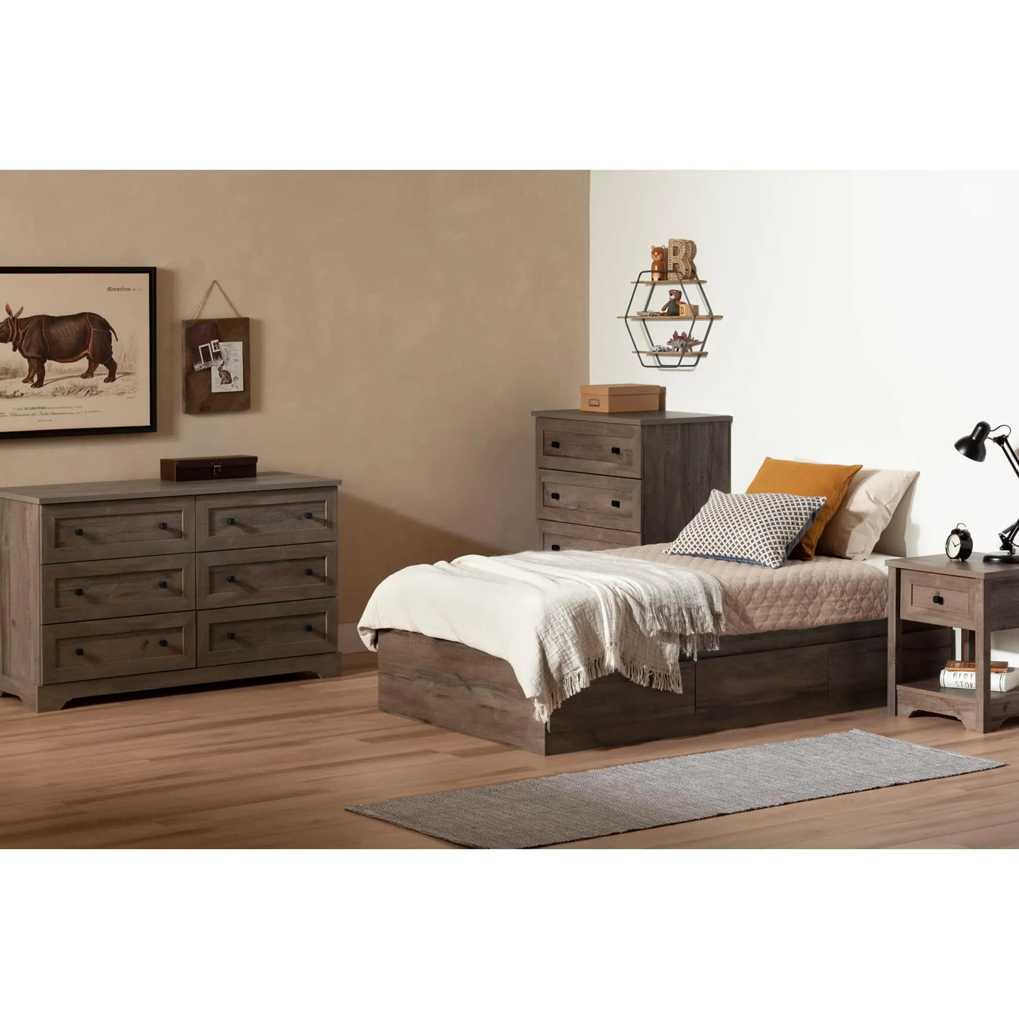 South Shore Commode double 6 Tiroirs - Hazen Chêne d'automne