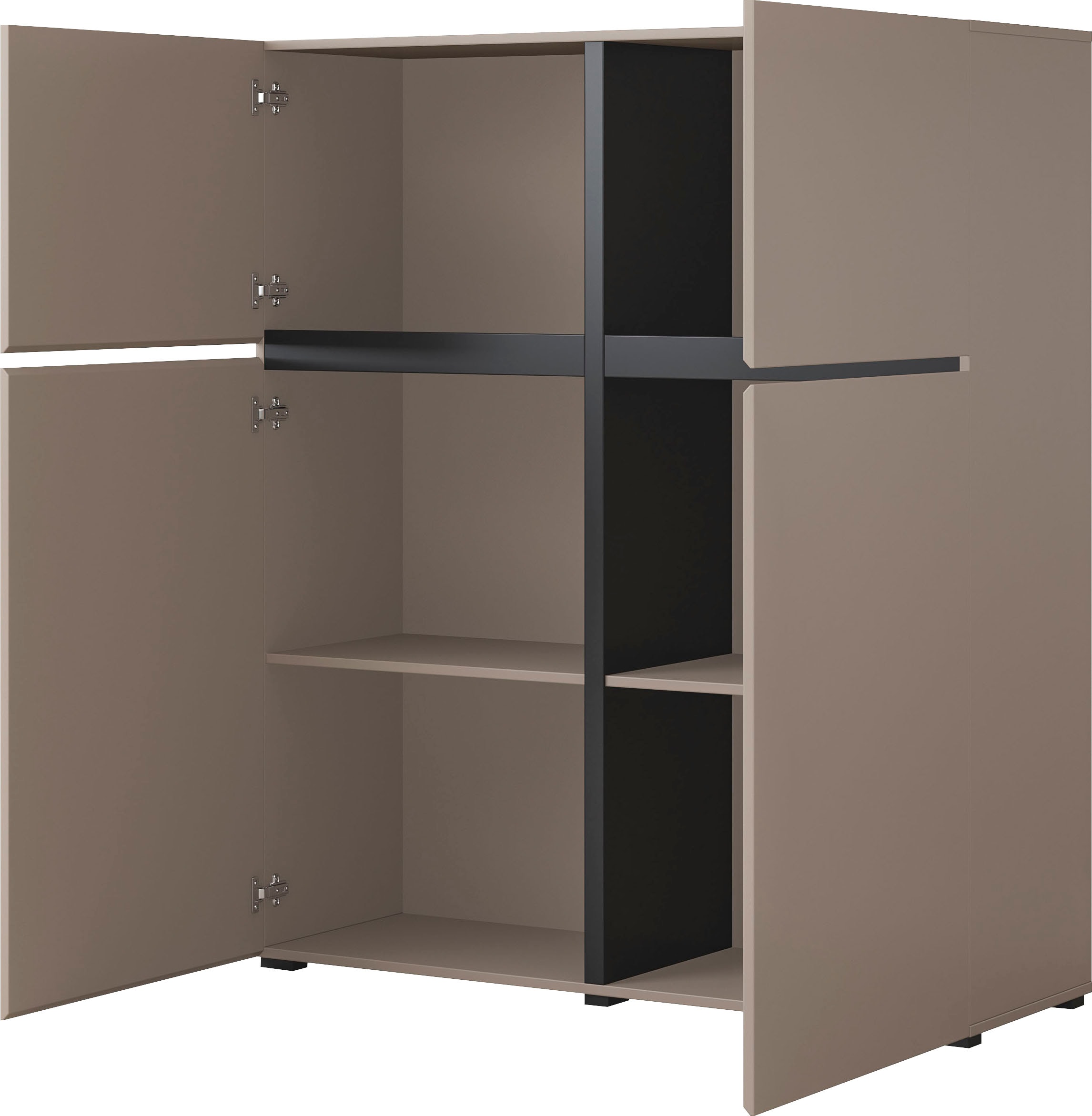 INOSIGN Highboard »Cross, moderne grifflose Hochkommode mit 4 Türen,Türkommode« Hochschrank, Höhe 139 cm mit viel Stauraum, Einlegeböden verstellbar