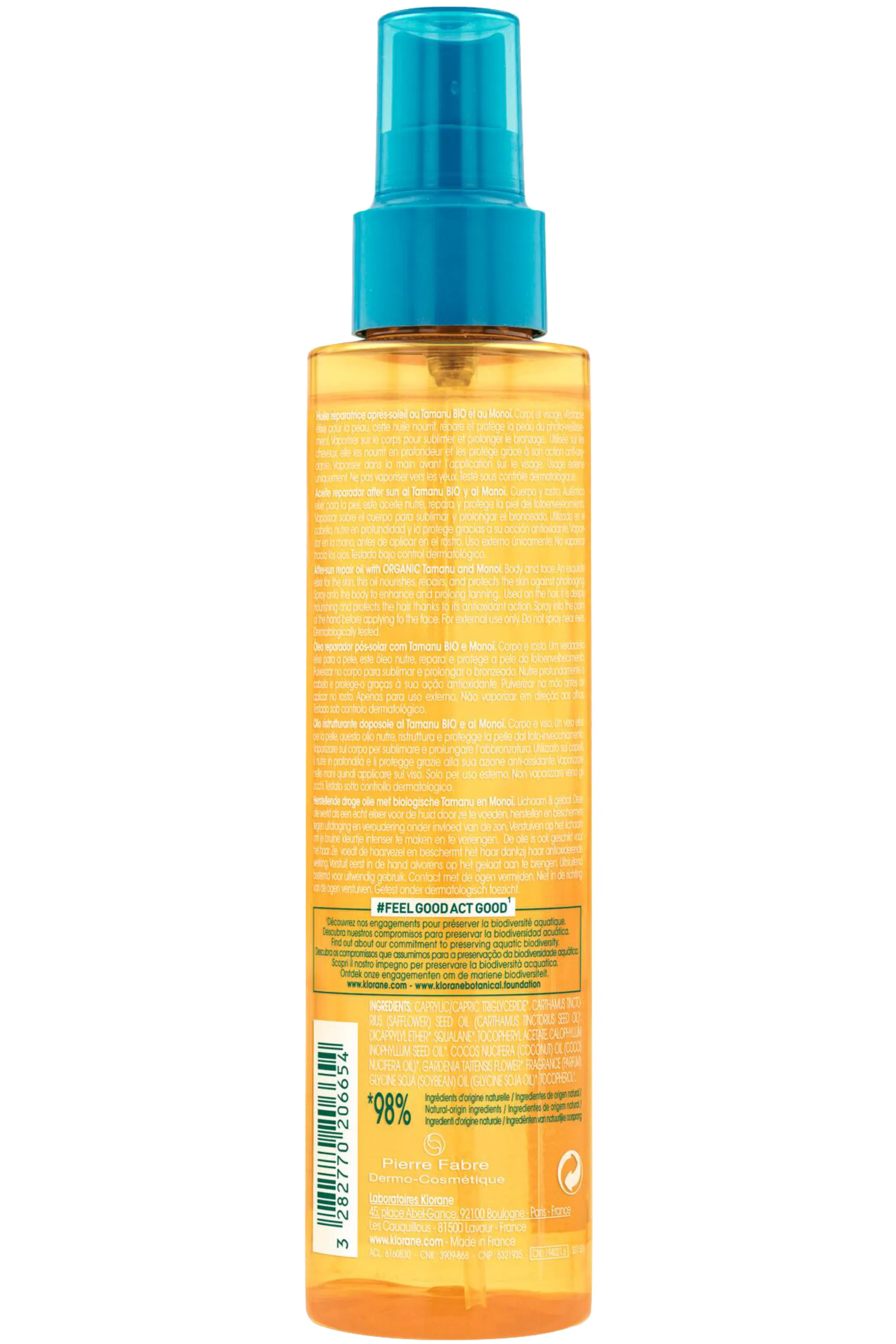 Klorane Huile réparatrice après-soleil au Tamanu bio et Monoï-150 ml