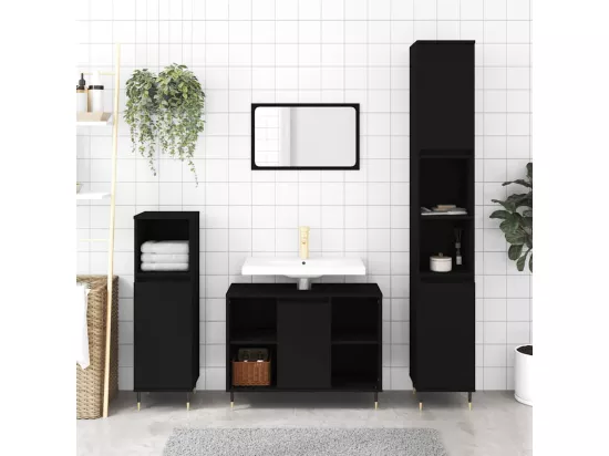 Armoire de salle de bain noir 80x33x60 cm bois d'ingénierie