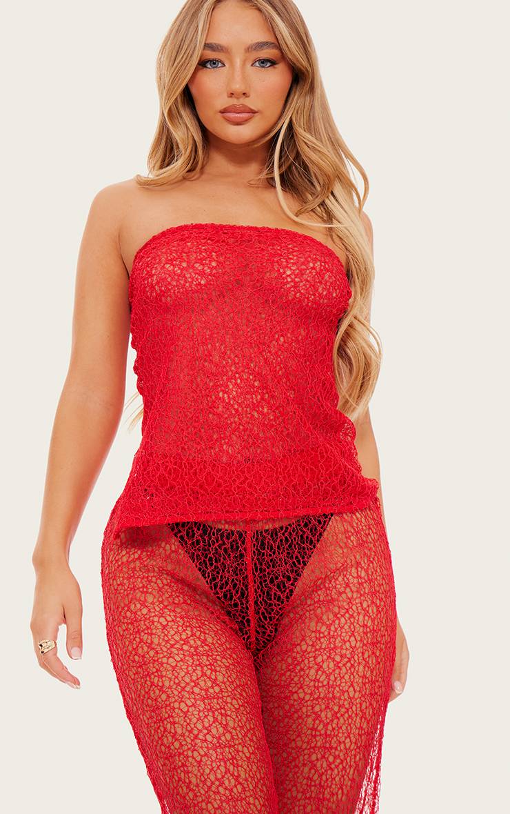 Rouge Bandeau Long En Maille Texturée