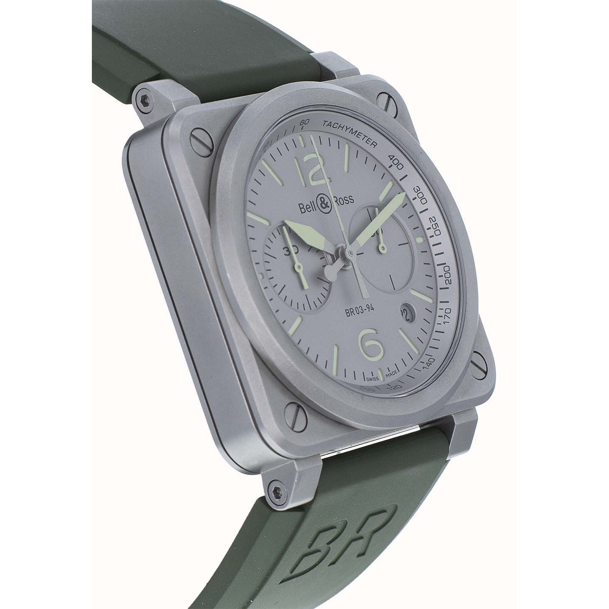 Montre d'occasion Bell & Ross BR03-94 homme automatique acier bracelet caoutchouc vert