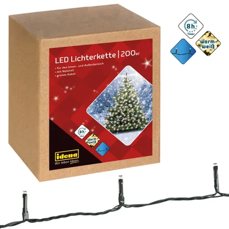 Idena 31869 LED-Lichterkette 200er warmweiß für Außen