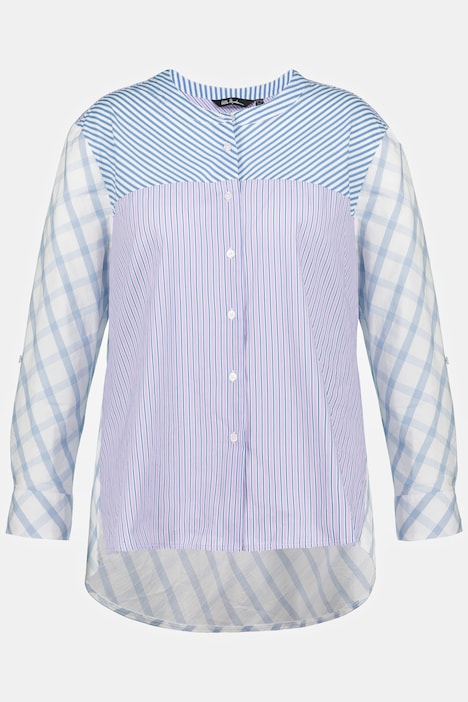 Bluse, Streifen, Oversized, Stehkragen, Langarm