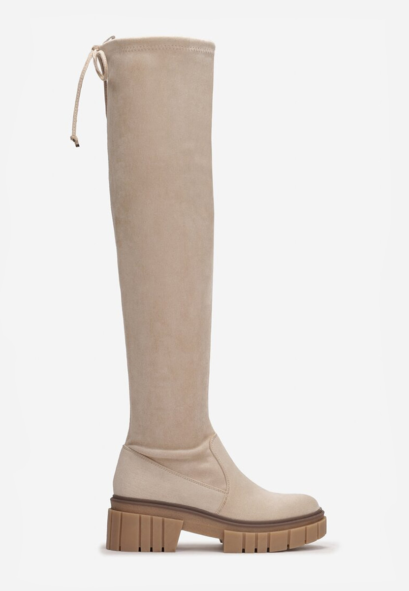 Bottes hautes femme plates beige Dolaria