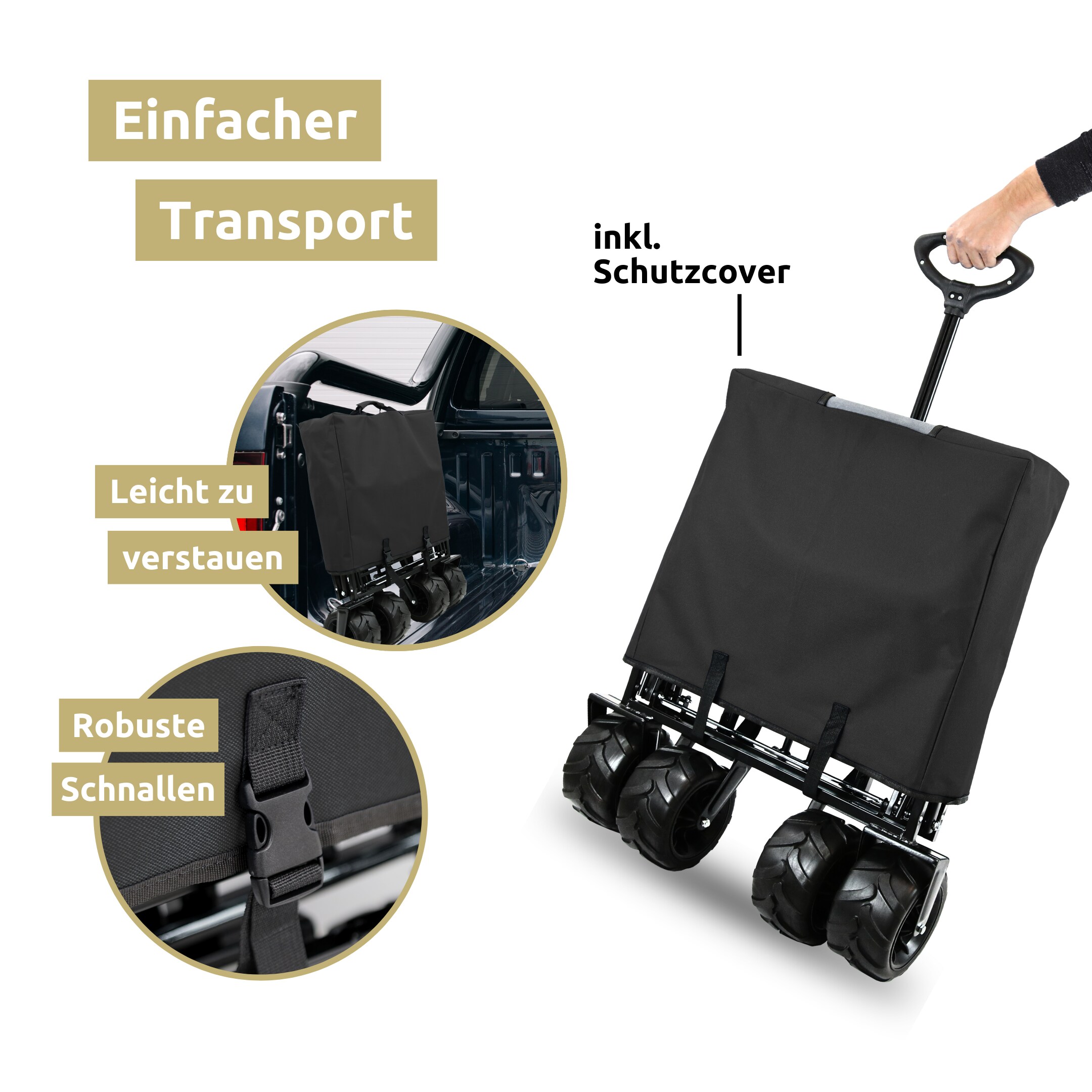 deluxe4home® Bollerwagen mit breiten Reifen | Blau/Grau