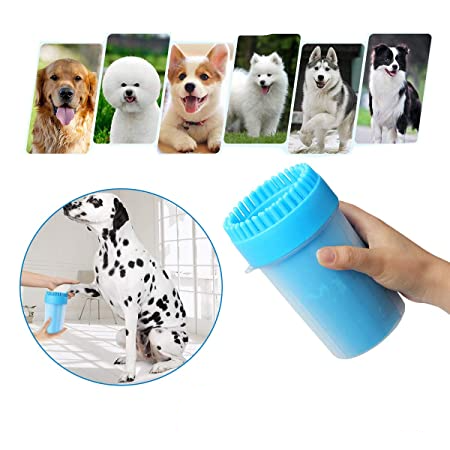 (16x9cm) Silikon Pfoten Reiniger Haustier Pflege Bürste Reinigungsbecher   Handschlaufe für Hunde / Katzen - Blau