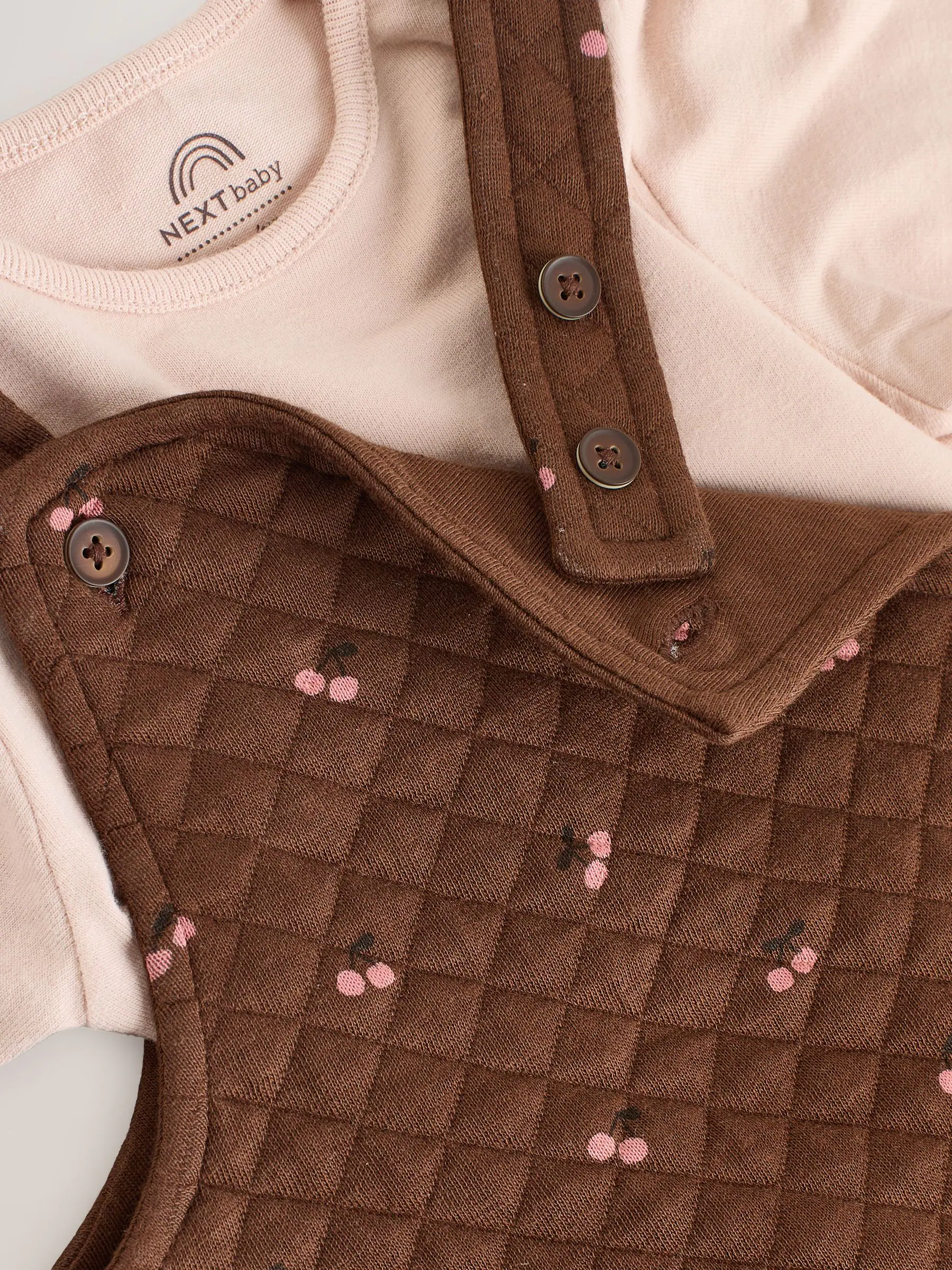 Brown Cherry - Quilted Dungaree and Bodysuit Baby 2 Piece Set (0mths-3yrs)