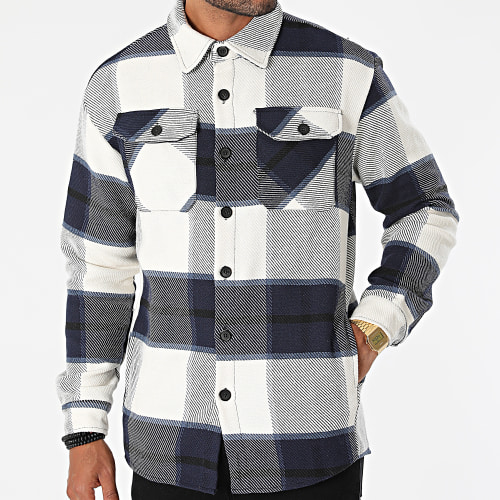Chemise Manches Longues A Carreaux UP-C077 Beige Bleu Marine