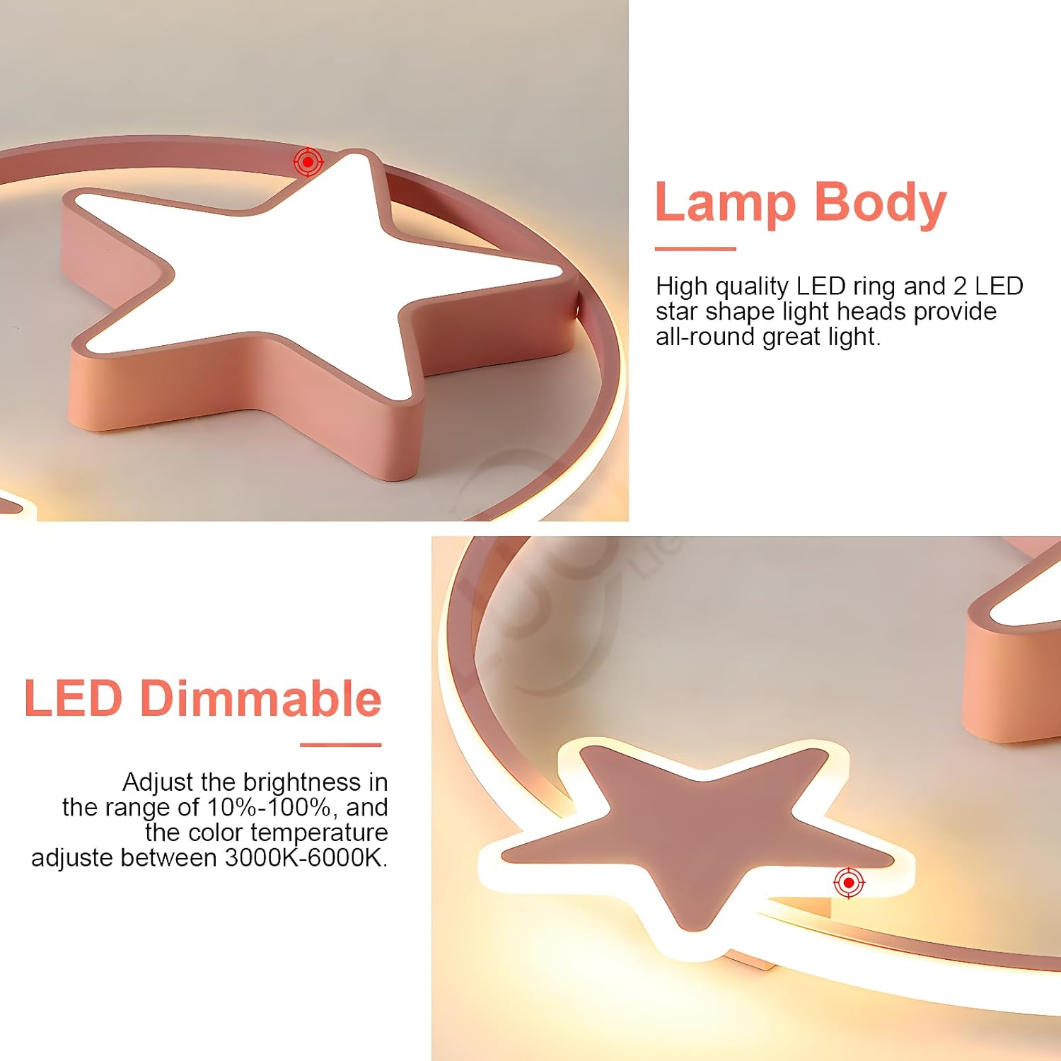 Rosa LED Deckenleuchte | Moderne Runde Kinderlampe | Sterne Sternenhimmel Kinderlicht | Ø55cm 48W | Dimmbar Mit Fernbedienung 2700K-6500K | Kinderzimmer Jungen Mädchen Deckenleuchte Schlafzimmer
