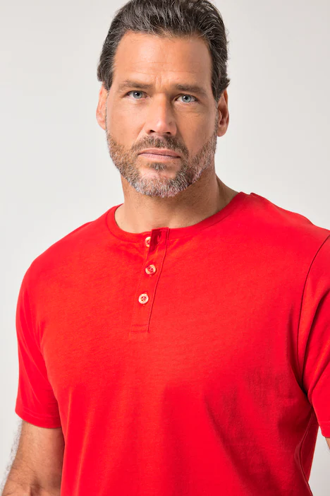 JP1880 Henley, Basic, Knopfleiste, Halbarm, bis 7 XL, rot | Ulla Popken
