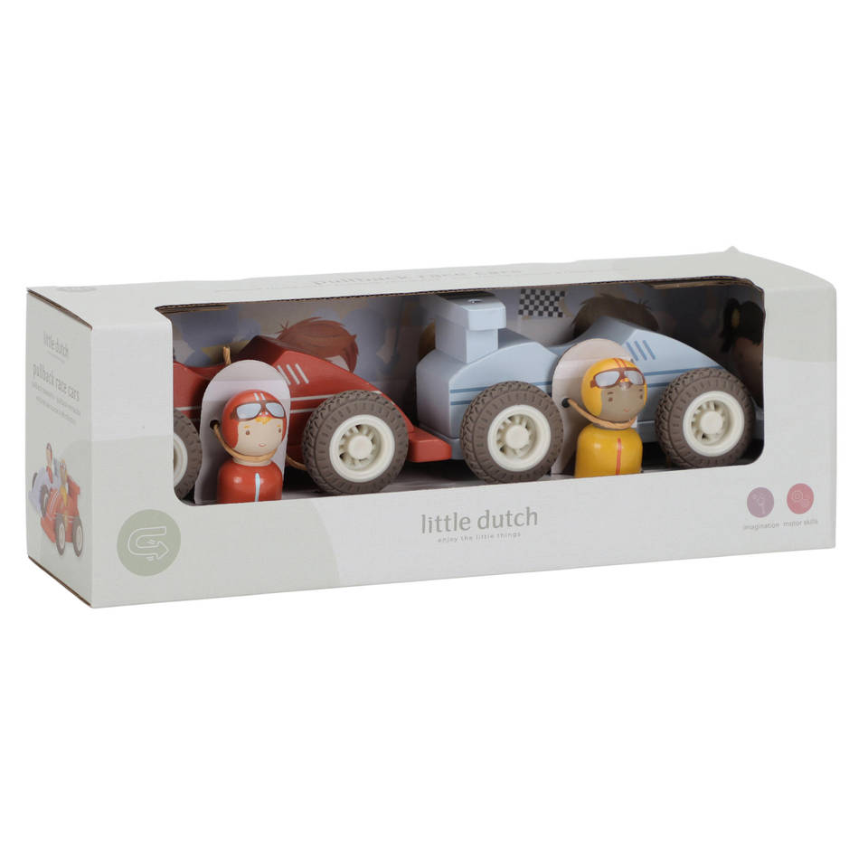 Little Dutch houten pullback raceauto set 2-delig