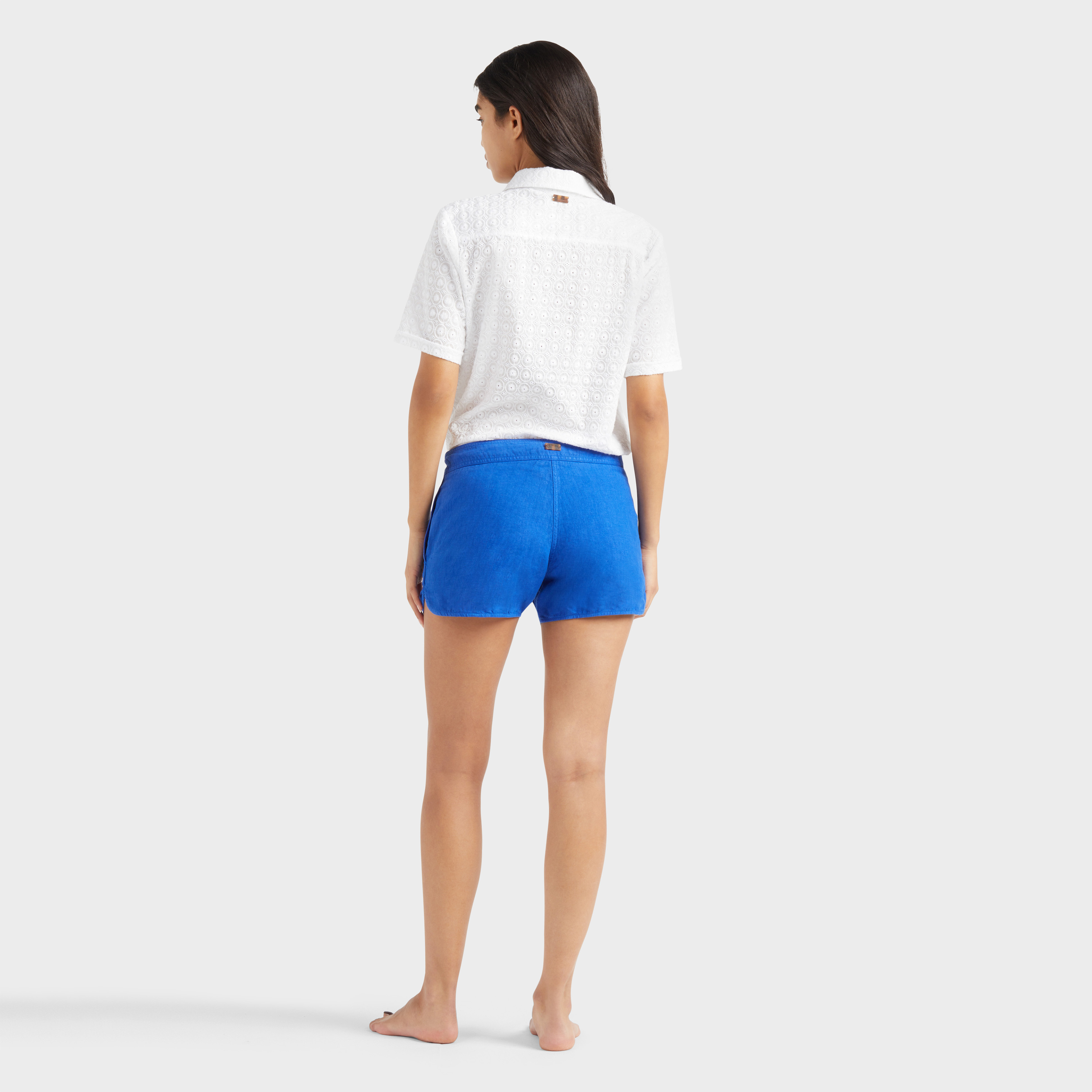 Bermuda en lin uni femme