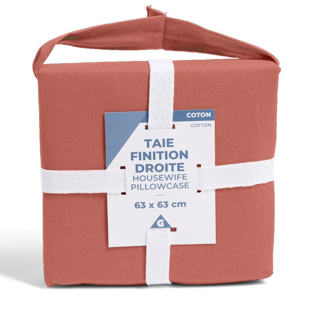 Taie d'oreiller 50x70cm 100% coton finition droite rouge brique