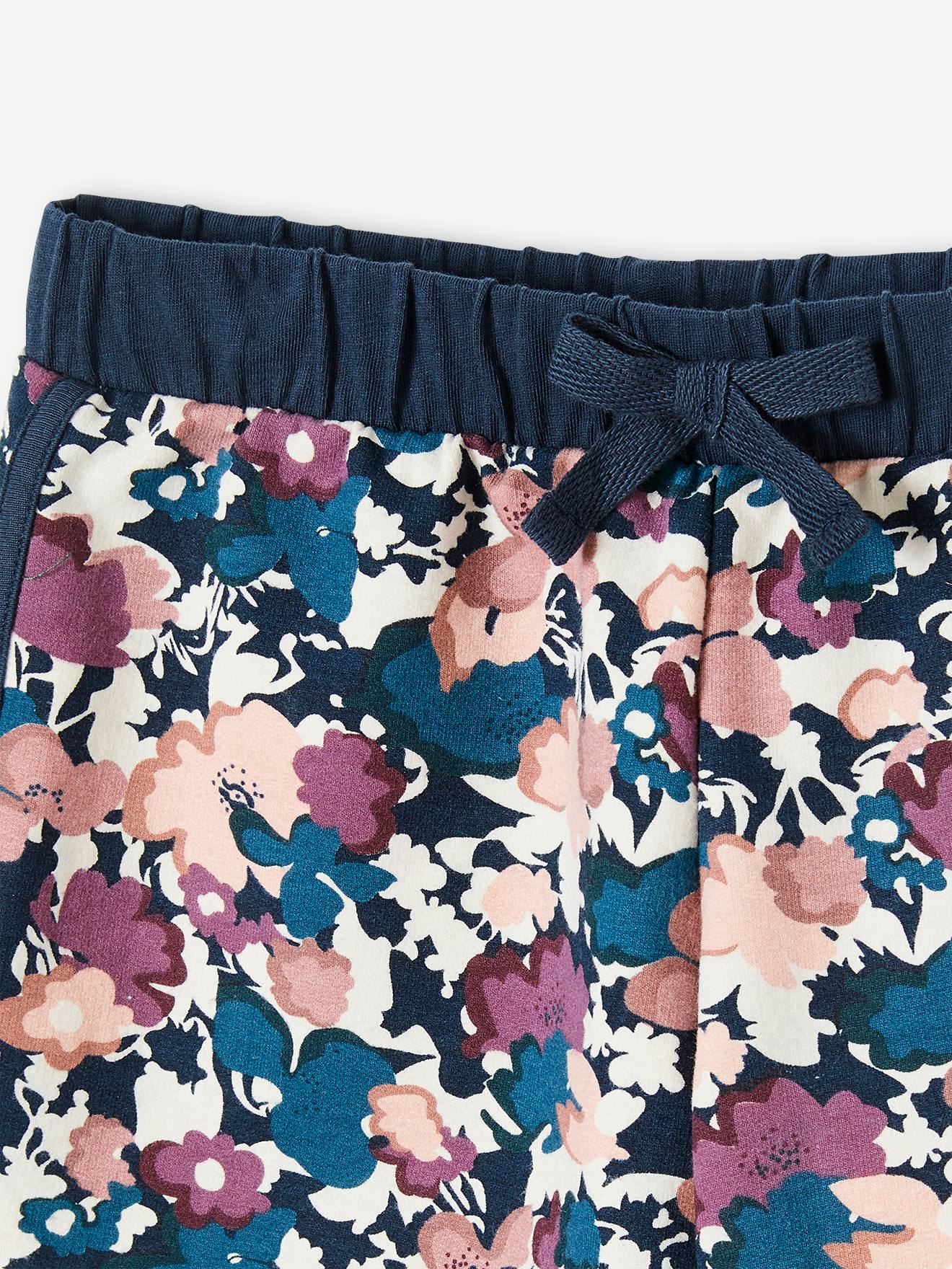 Shorts esportivos com estampa floral para meninas, tamanho médio, bege.