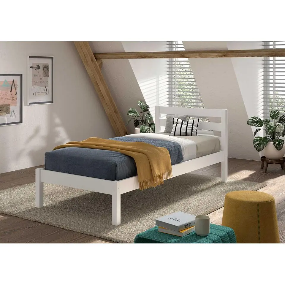 Eenpersoonsbed Pino 90x200cm - massief dennenhout - wit