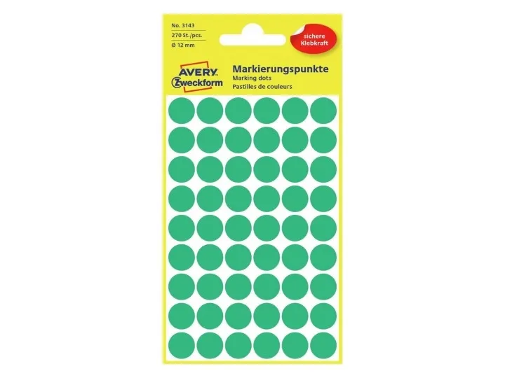 Etiket Avery Zweckform grøn Ø12 mm - (5 ark x 54 stk.)