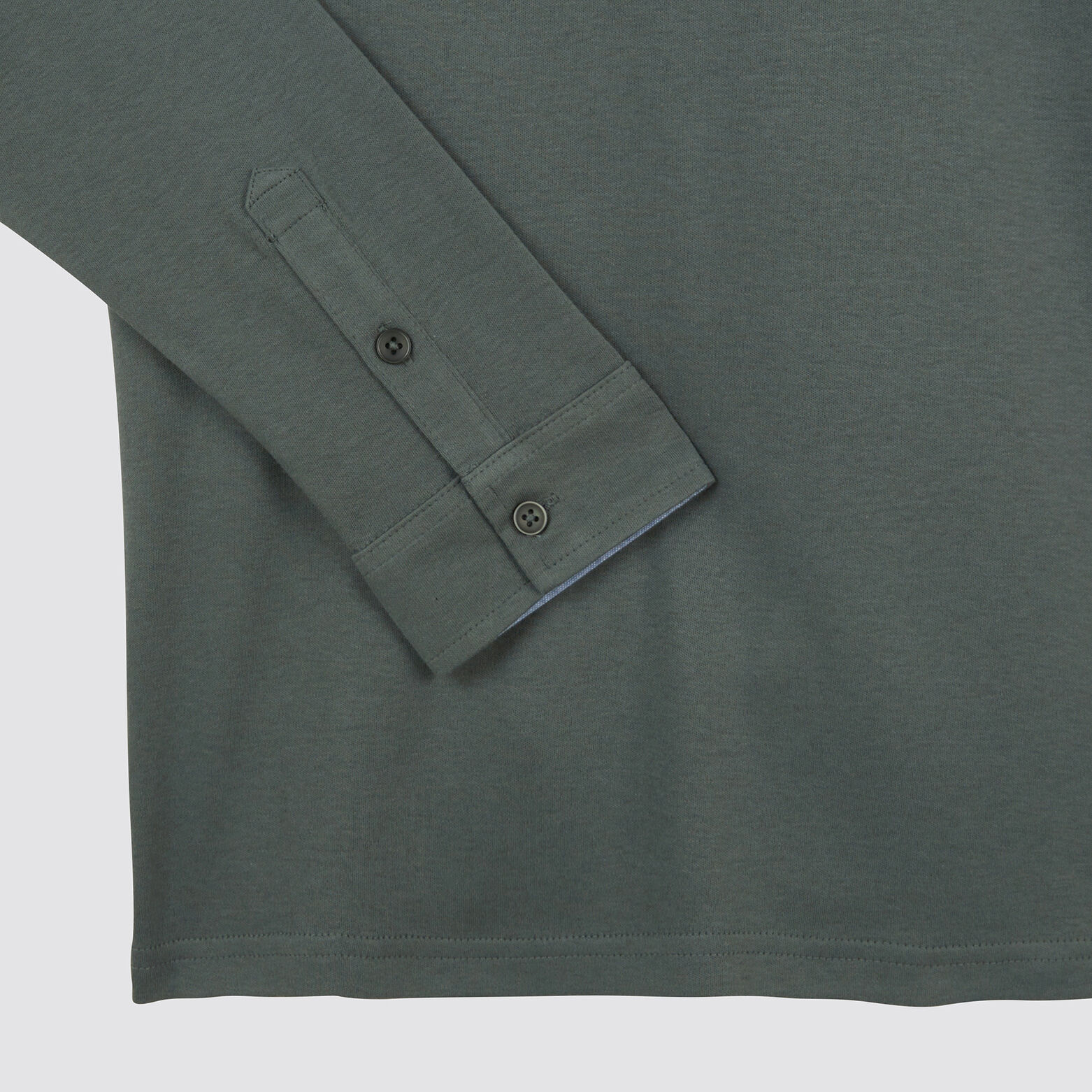Polo manches longues interlock uni Vert kaki