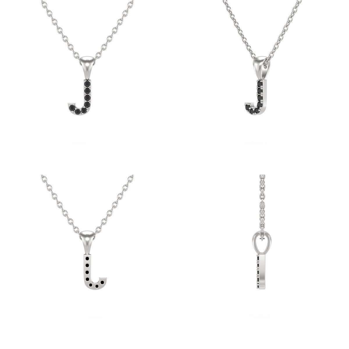 Collier Pendentif ADEN Lettre J Diamant Noir Chaine Argent 925 incluse 0.72grs