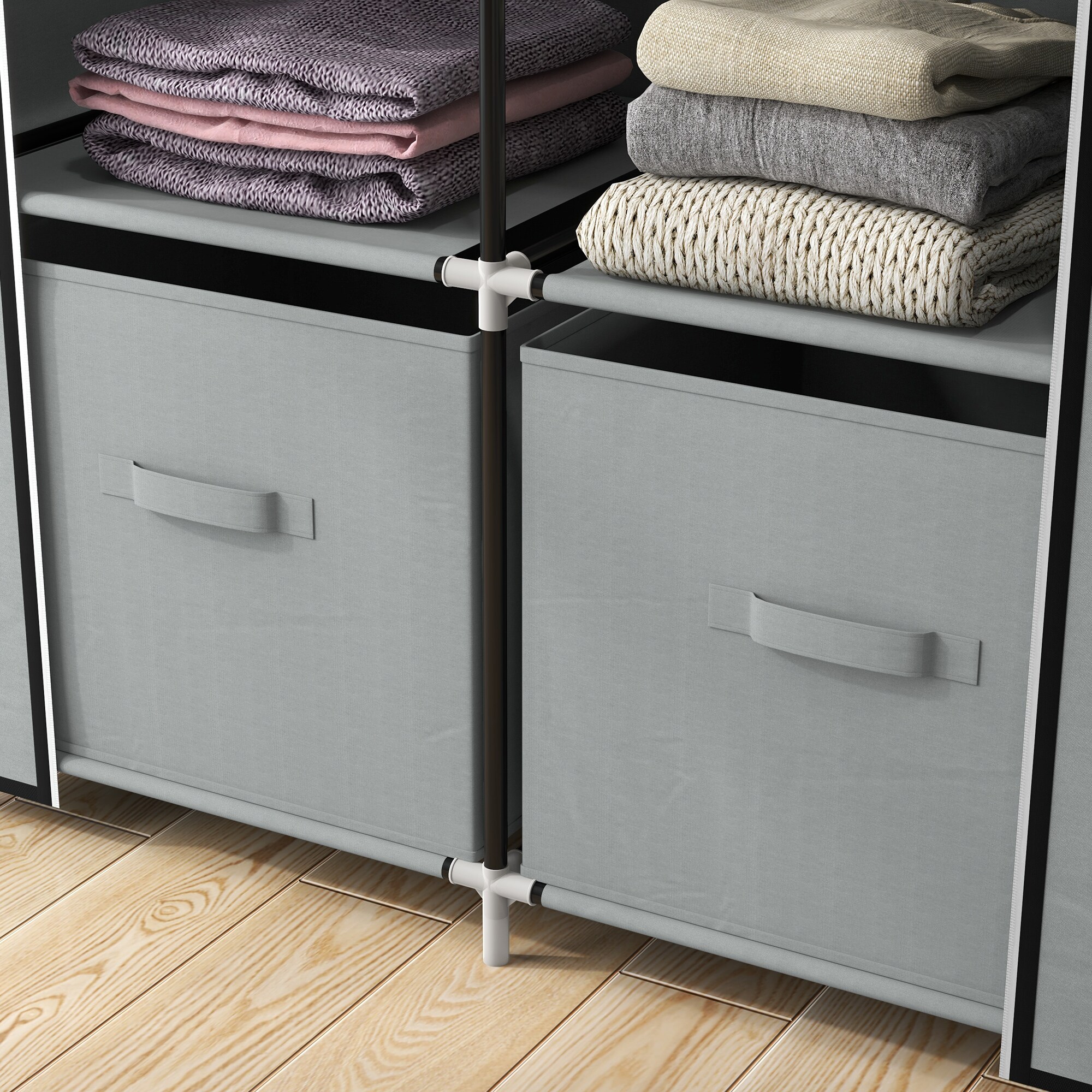 HOMCOM Stoffkleiderschrank mit Reißverschlusstüren grau 83L x 42,5B x 162,5Hcm