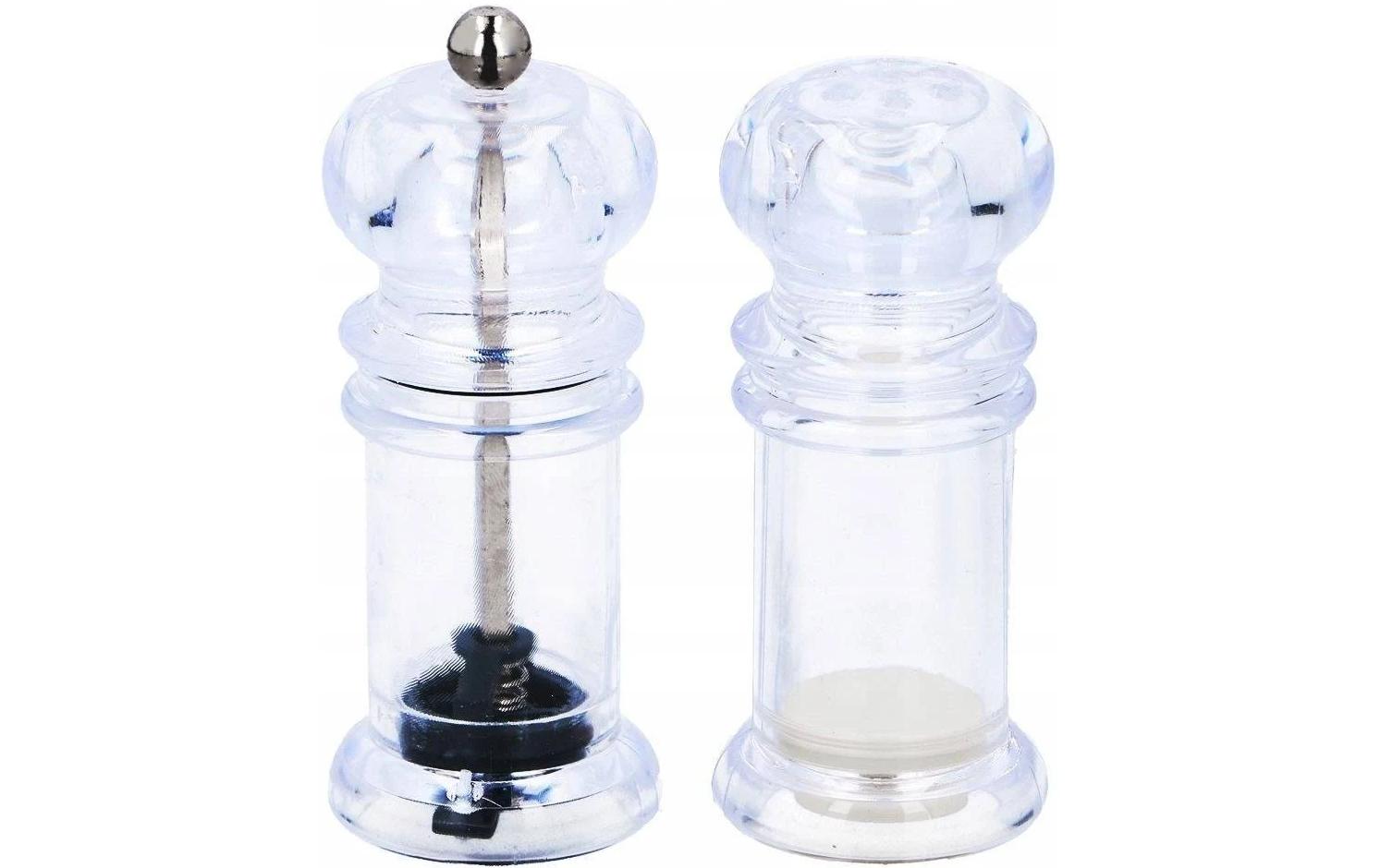Salz- und Pfeffermühle 2 Stück, 10 cm, TransparentVerstellbare Salz- und Pfeffermühle mit durchsichtigem Gehäuse