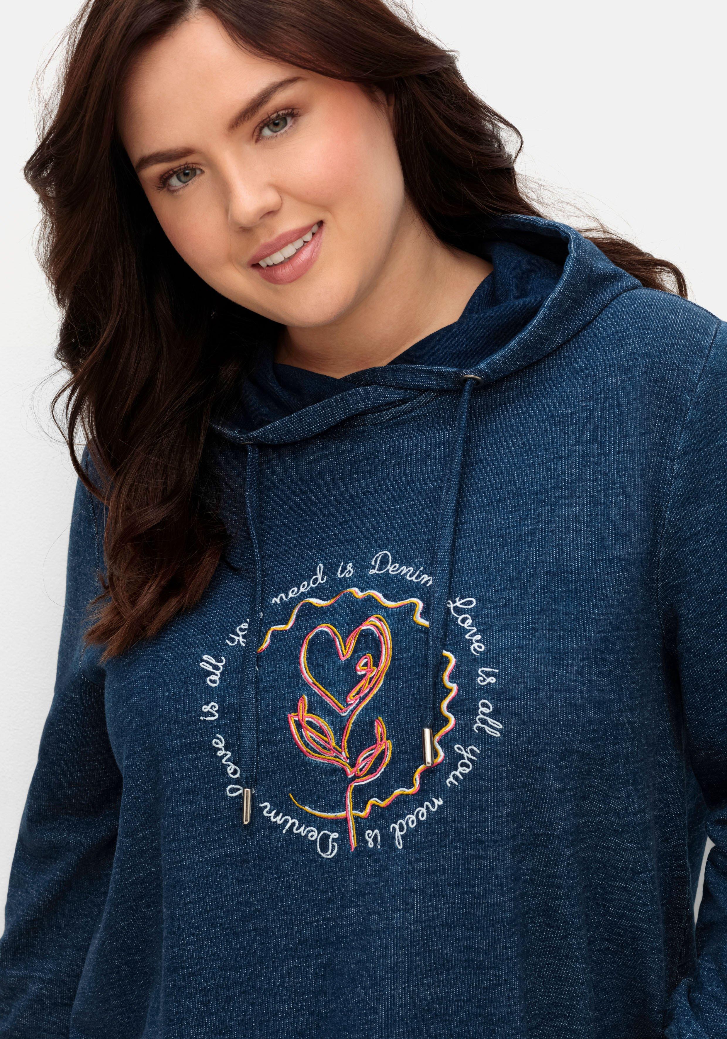 Sweatshirt in Denimoptik, mit Frontstickerei