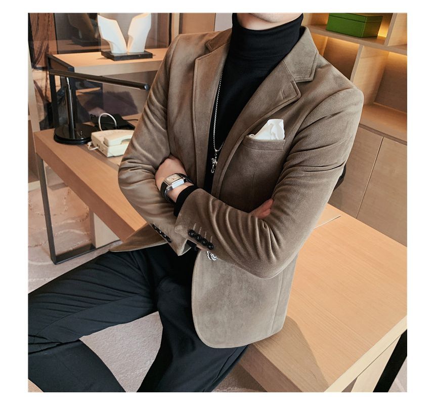 Deepwood - Effen fluwelen blazer met één knoop