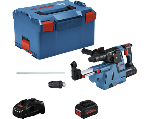 Bosch Professional GBH 18V-26 F accuboorhamer, inclusief 2 accu's (5,5 Ah), lader en GDE 18V-16 stofafzuigsysteem